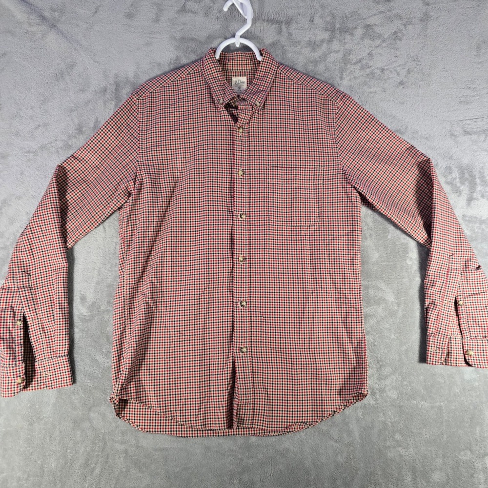 J. Crew Slim Fit Button Down Shirt Red Checkered Long Sleeve‎ Mens Medium